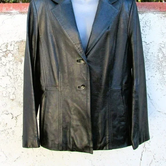 Wilsons PELLE STUDIO black leather blazer L